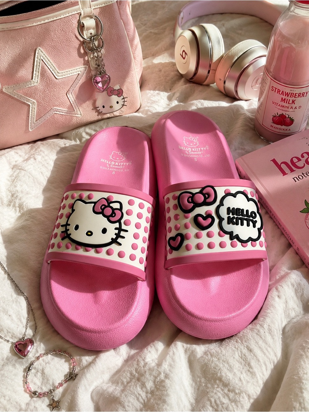 Hello Kitty Pink Slides Size 8 Sanrio Kawaii Y2K Bubblegum Slide Sandals - Picture 2 of 12